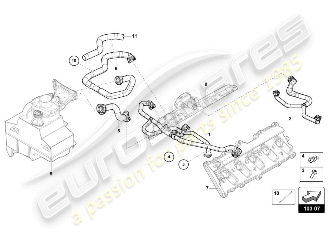 lamborghini evo spyder (2021) linea di respiro diagramma delle parti