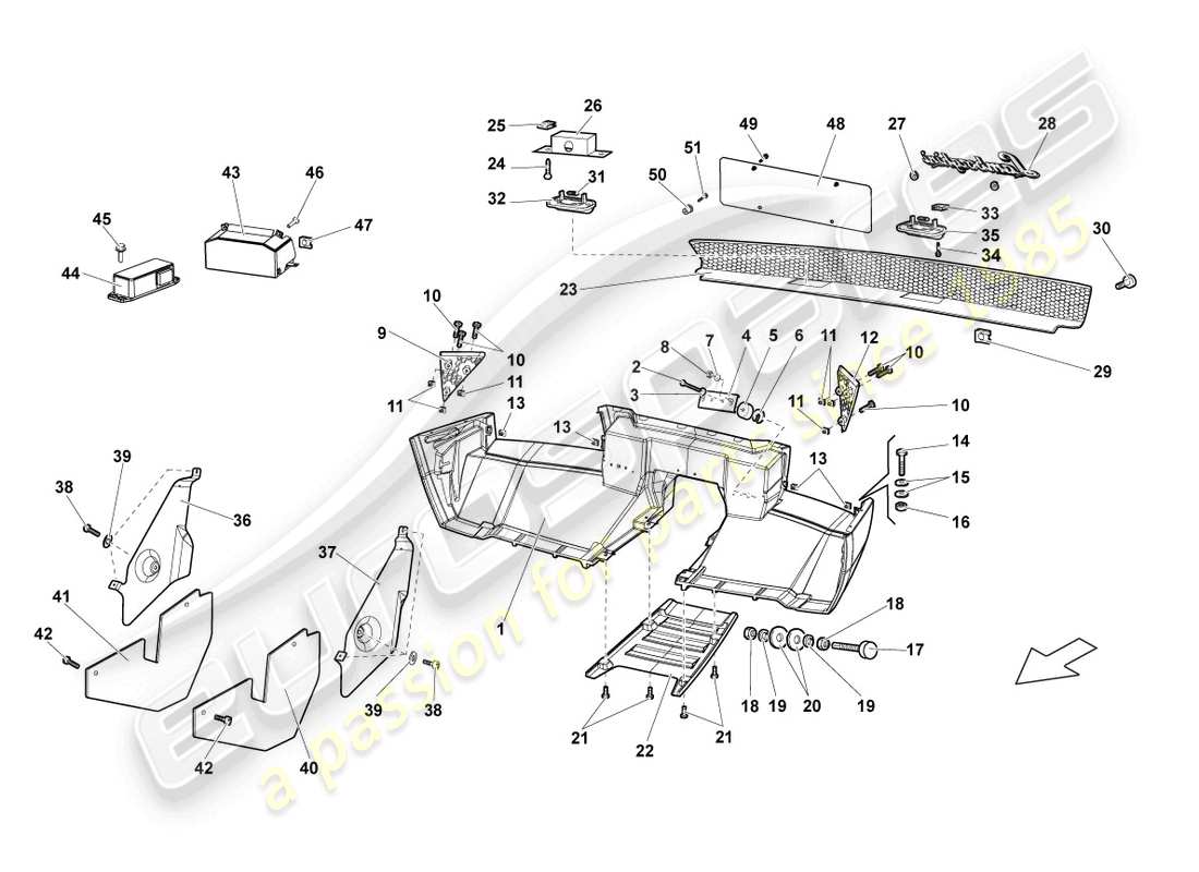 lamborghini lp640 roadster (2008) schema delle parti paraurti posteriore