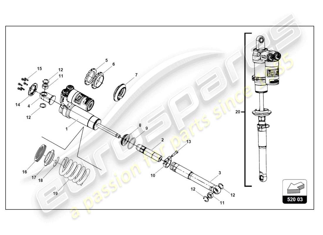 lamborghini gt3 evo (2018) schema delle parti ammortizzatore posteriore