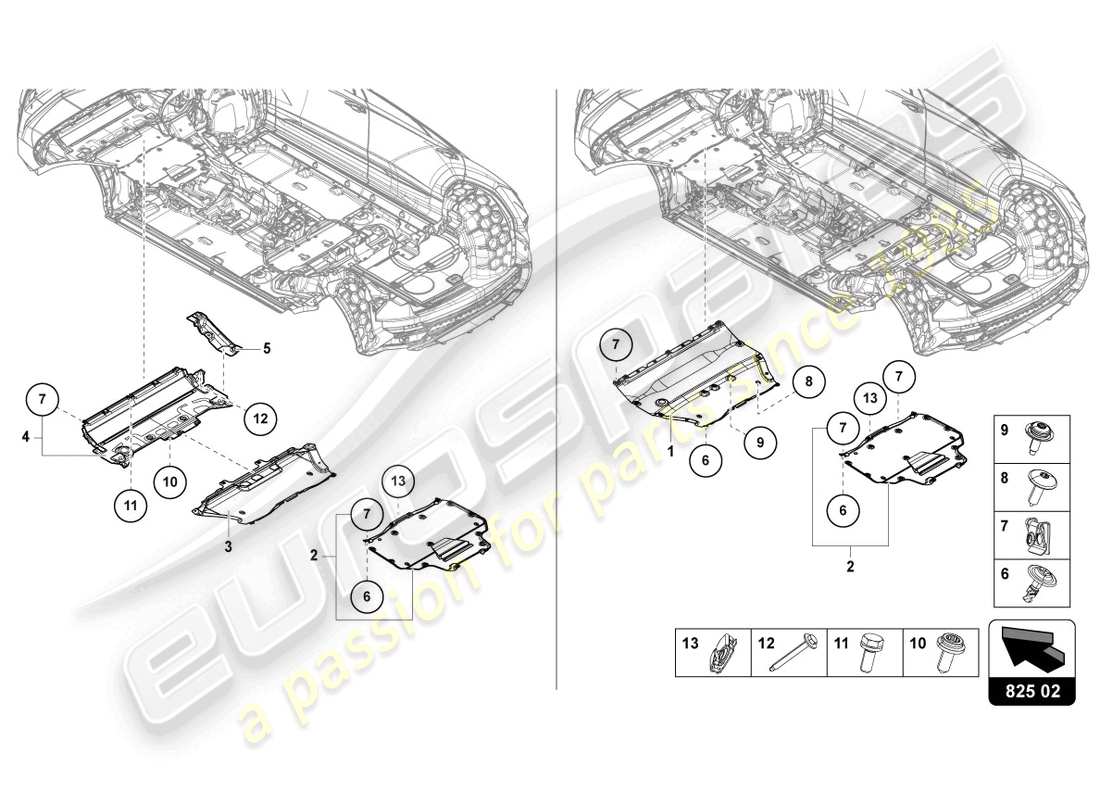 lamborghini urus (2020) rivestimento sottoscocca schema delle parti