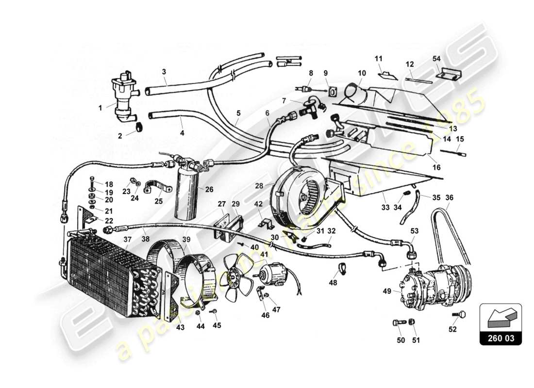 lamborghini countach 25th anniversary (1989) sistema di aria condizionata diagramma delle parti