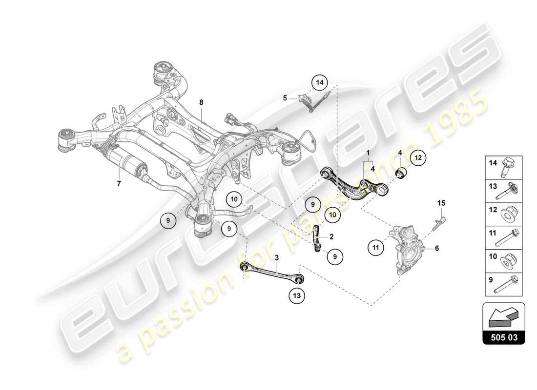 lamborghini urus performante (2024) sospensione posteriore diagramma delle parti