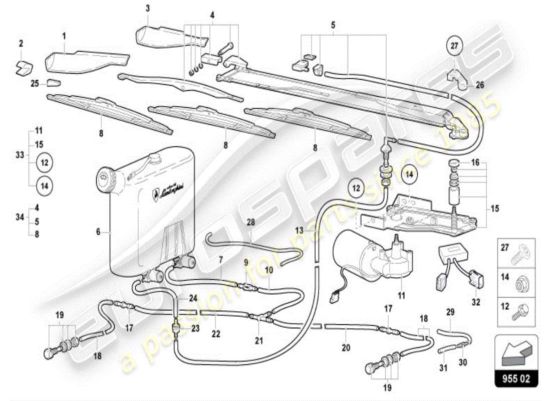 lamborghini diablo vt (1997) tergicristallo diagramma delle parti