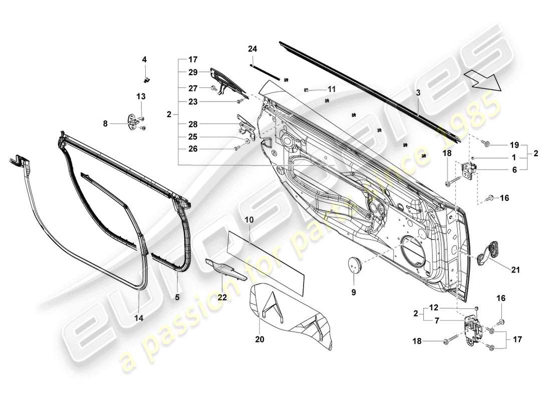 lamborghini gallardo spyder (2006) diagramma delle parti della porta