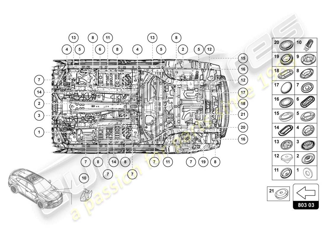lamborghini urus s (2024) set tappi di tenuta diagramma delle parti