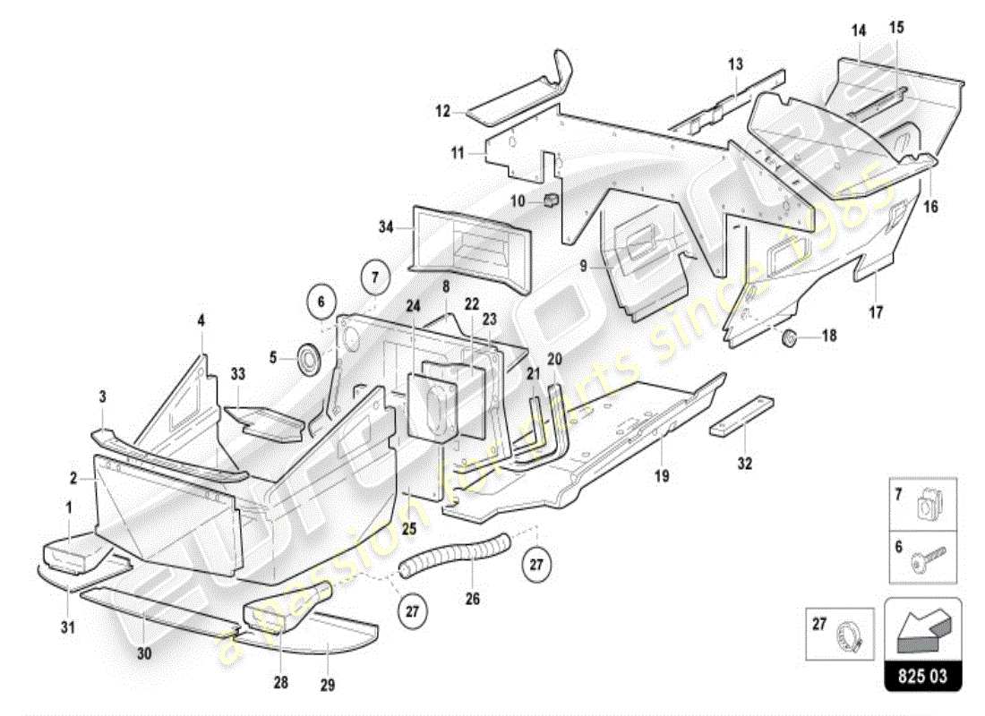 lamborghini diablo vt (1997) pannello di rivestimento per la sezione inferiore del telaio schema delle parti