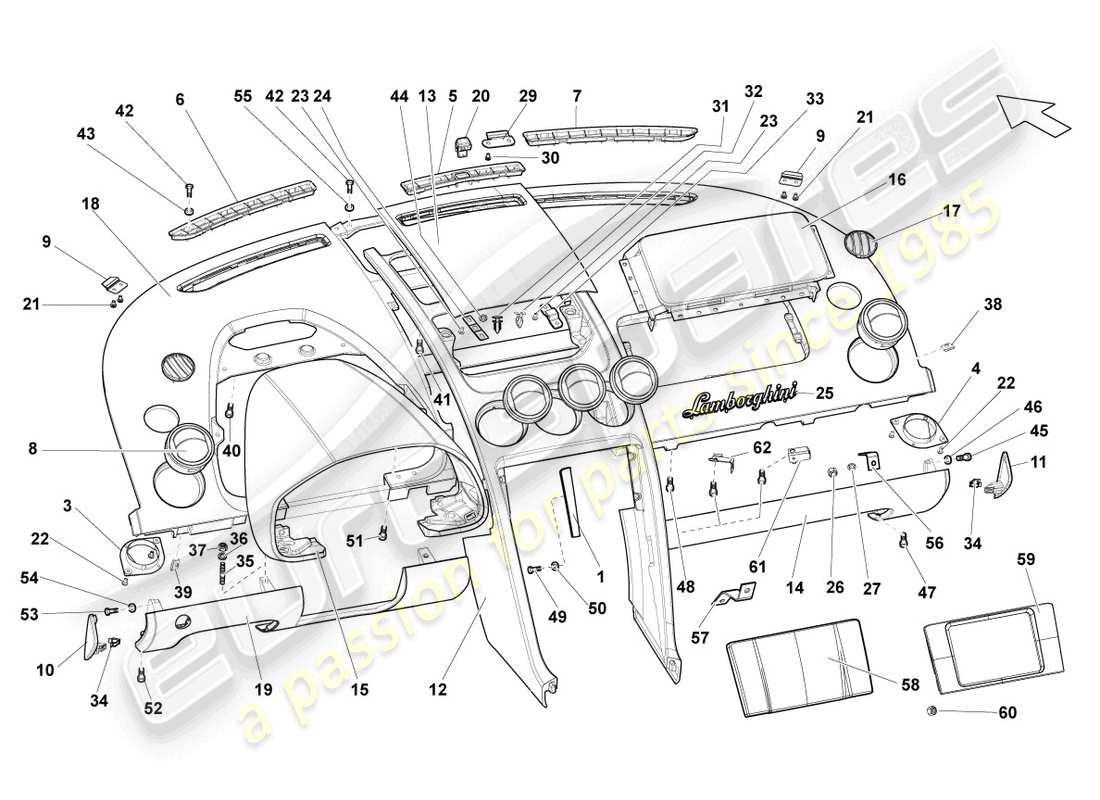 un diagramma delle parti dal catalogo delle parti lamborghini lp560-4 coupe (2012)