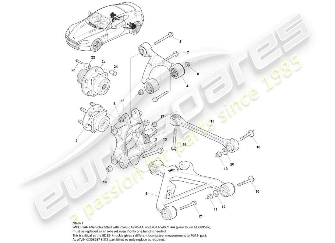 aston martin v8 vantage (2005) schema delle parti del gruppo sospensione posteriore