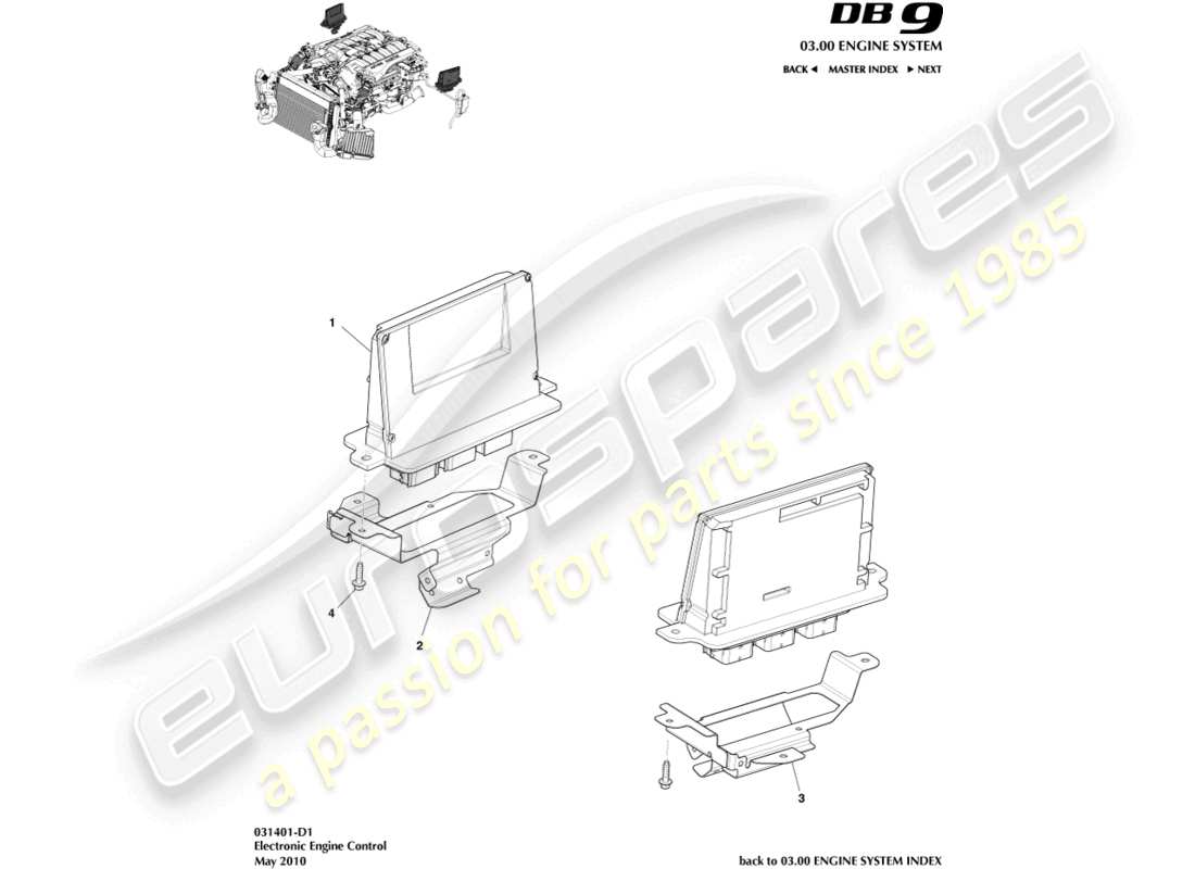 aston martin db9 (2007) controllo elettronico del motore diagramma delle parti