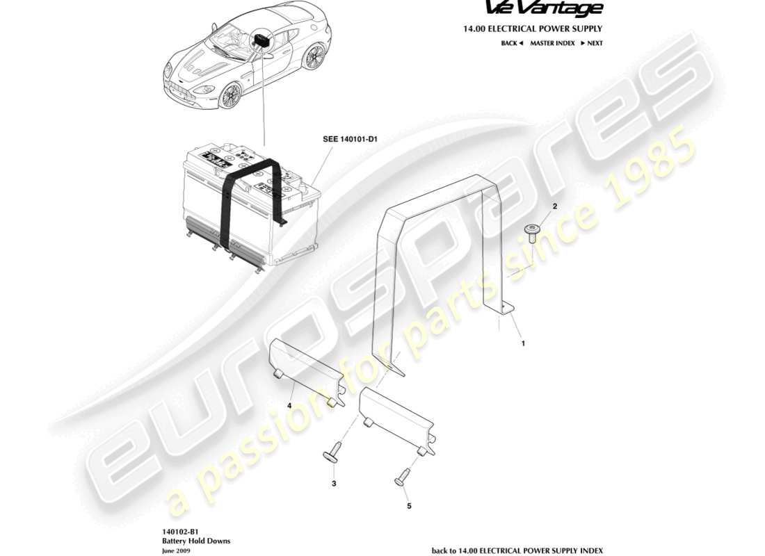 aston martin v12 vantage (2010) diagramma delle parti dei dispositivi di bloccaggio della batteria