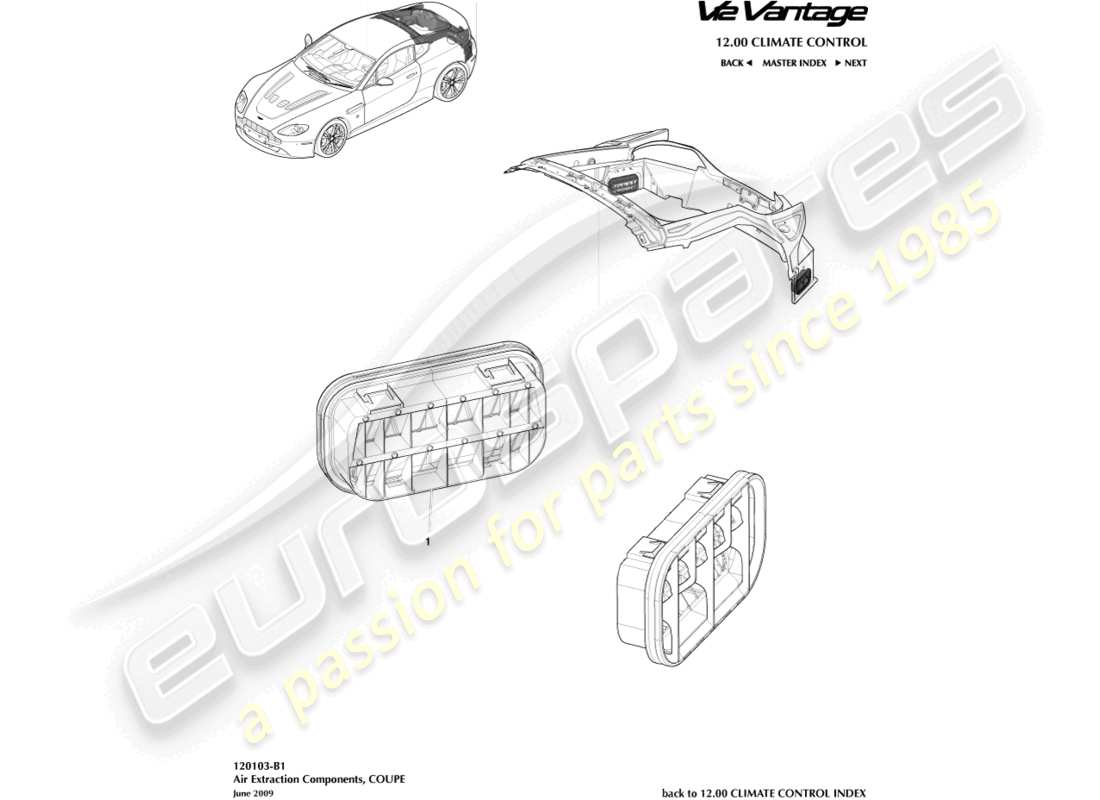 aston martin v12 vantage (2011) componenti dell'estrazione dell'aria, diagramma delle parti del coupé