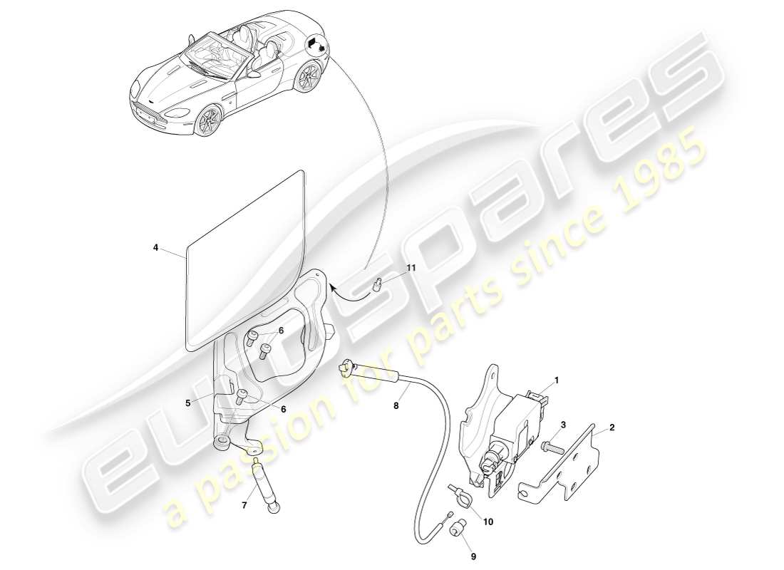 aston martin v8 vantage (2005) meccanismo di rifornimento del carburante, diagramma delle parti della roadster