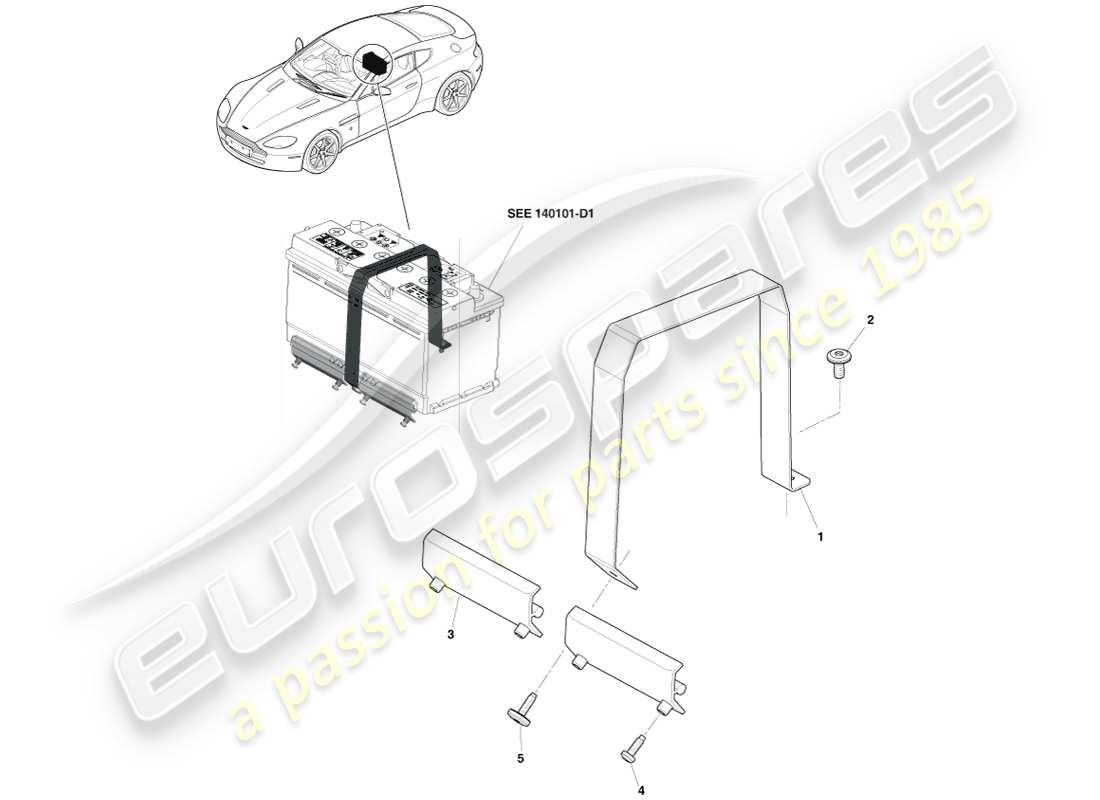 aston martin v8 vantage (2005) diagramma delle parti dei dispositivi di bloccaggio della batteria