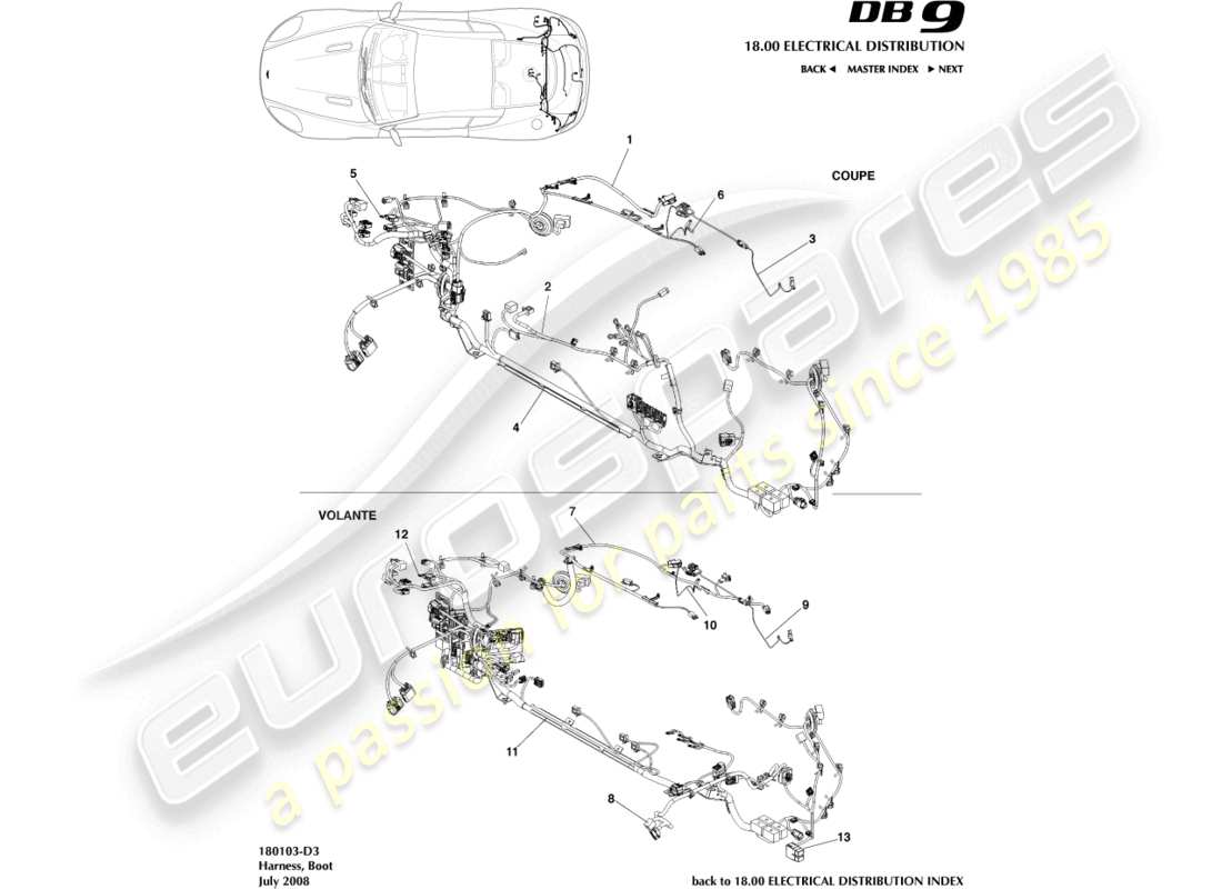 aston martin db9 (2004) imbracatura per stivali diagramma delle parti
