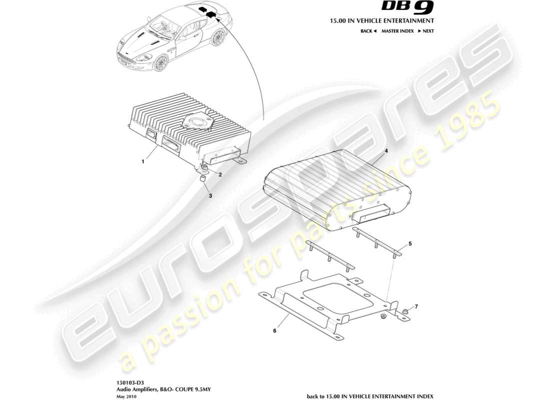 aston martin db9 (2004) amplificatori premium, coupé diagramma delle parti