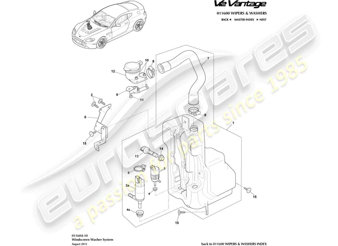aston martin v12 vantage (2010) diagramma delle parti della bottiglia rondella