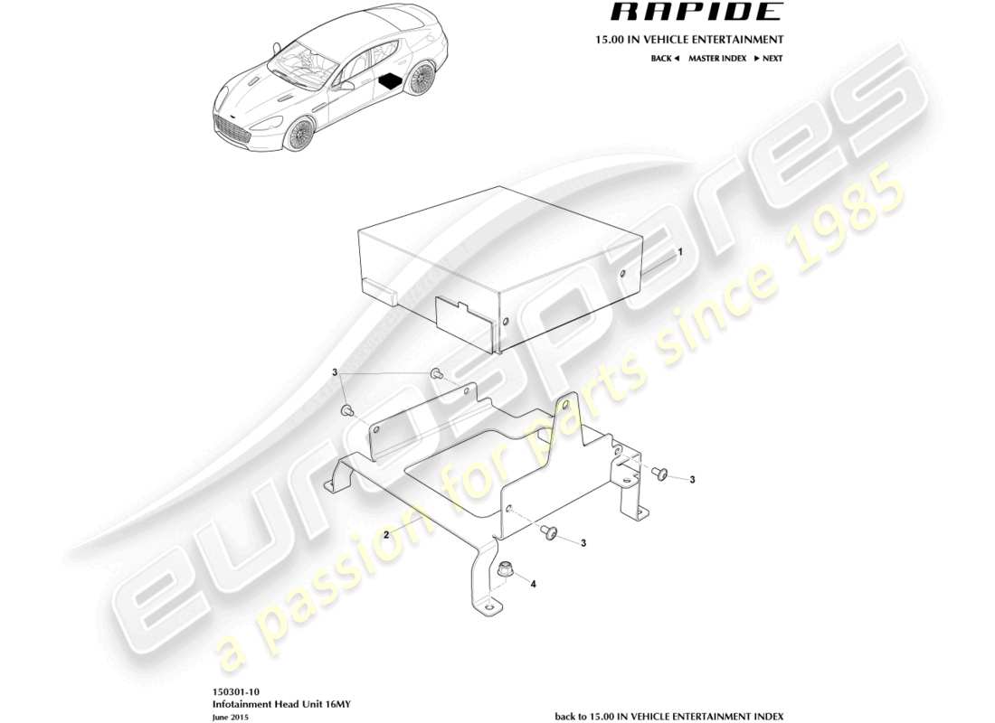 aston martin rapide (2012) unità principale di infotainment, 16my diagramma delle parti