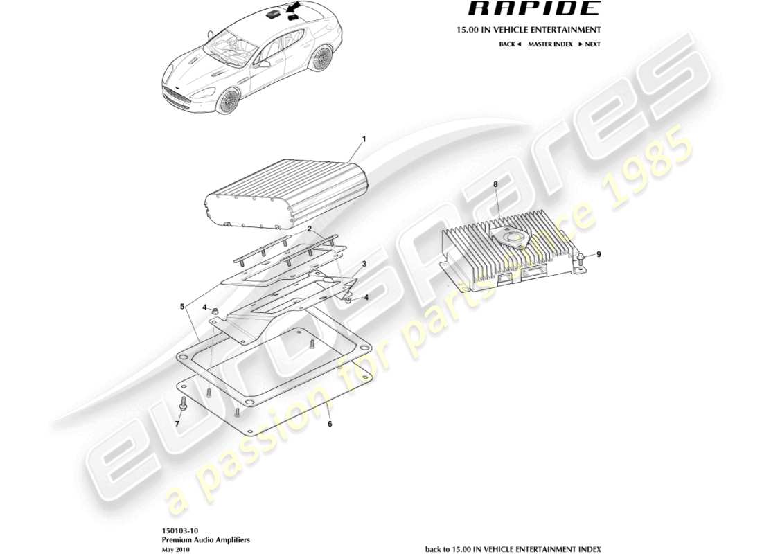 aston martin rapide (2012) doppi amplificatori, fino a 13my diagramma delle parti