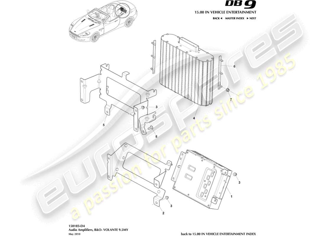 aston martin db9 (2008) amplificatori premium, volante diagramma delle parti