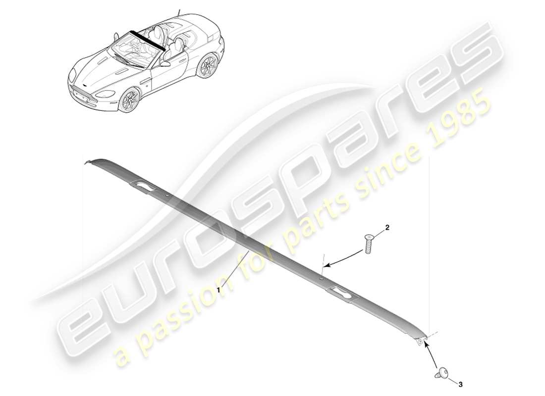 aston martin v8 vantage (2005) rivestimento del tetto, diagramma delle parti della roadster