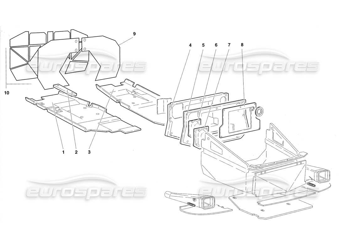 lamborghini diablo roadster (1998) diagramma delle parti dei pannelli del pavimento con telaio (valido per il regno unito 1998).