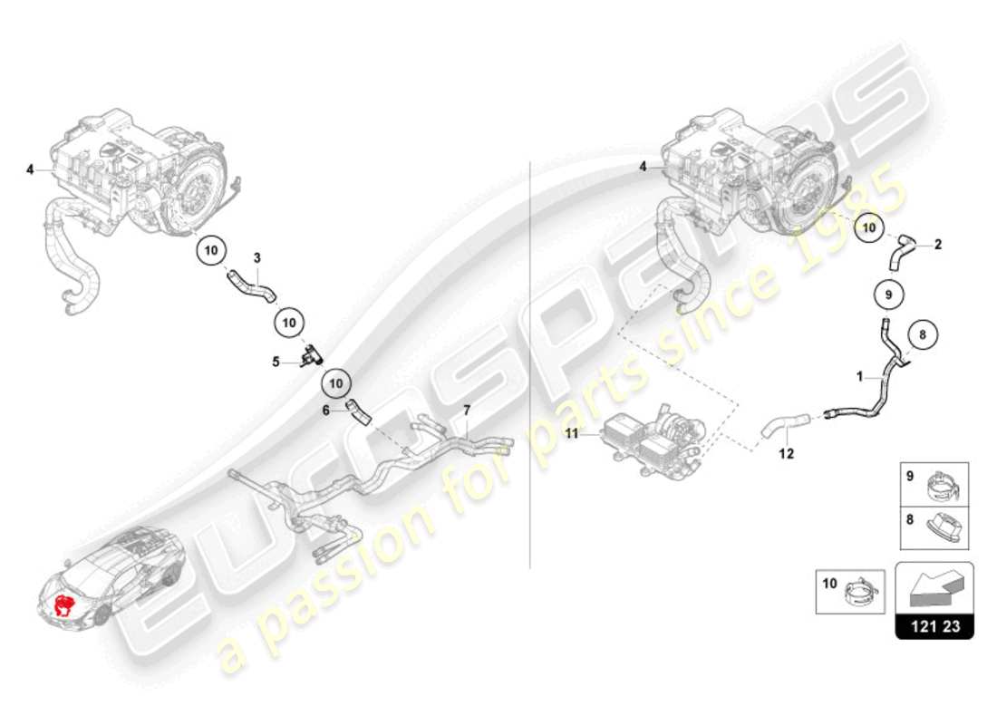 lamborghini revuelto coupe (2024) sistema di raffreddamento liquido di raffreddamento - raffreddamento ad alta tensione schema delle parti