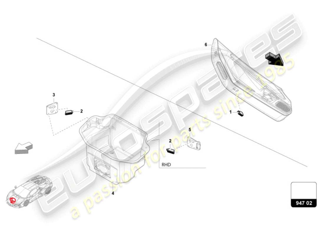 lamborghini revuelto coupe (2024) illuminazione dell'ingresso diagramma delle parti