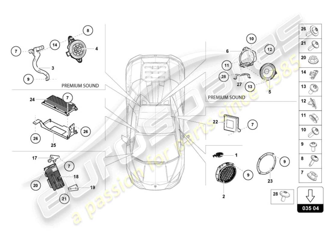 lamborghini evo spyder (2024) unità radio diagramma delle parti