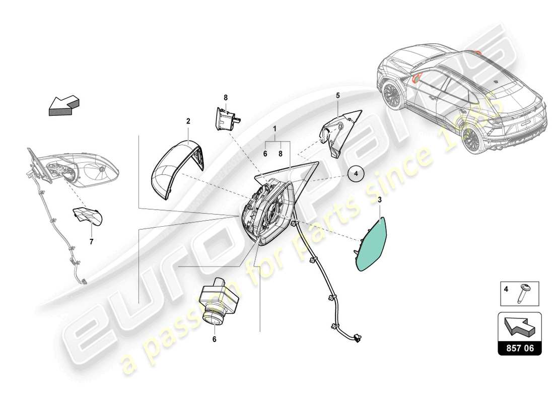 lamborghini urus (2020) specchio esterno schema delle parti