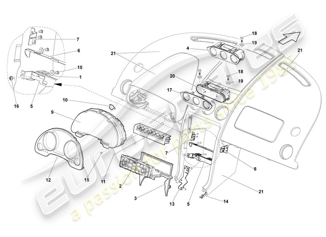 lamborghini gallardo spyder (2006) strumento combinato diagramma delle parti