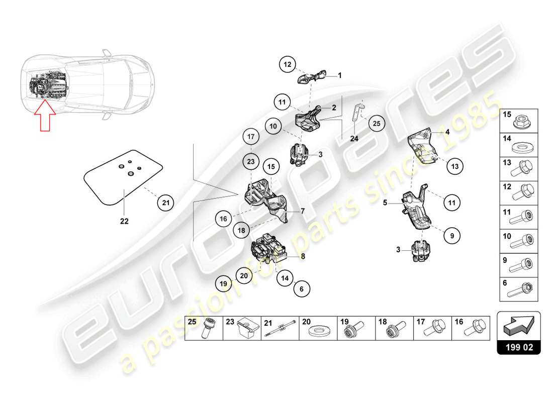 lamborghini tecnica (2023) parti di sicurezza per il motore diagramma delle parti