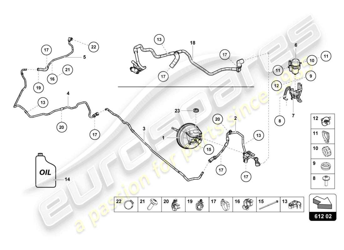 lamborghini 2023 (evo spyder 2wd) sistema idraulico per servo freno schema delle parti