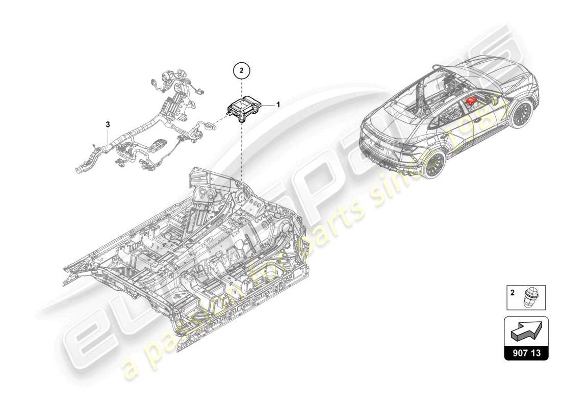 lamborghini urus performante (2024) centralina per telaio diagramma delle parti