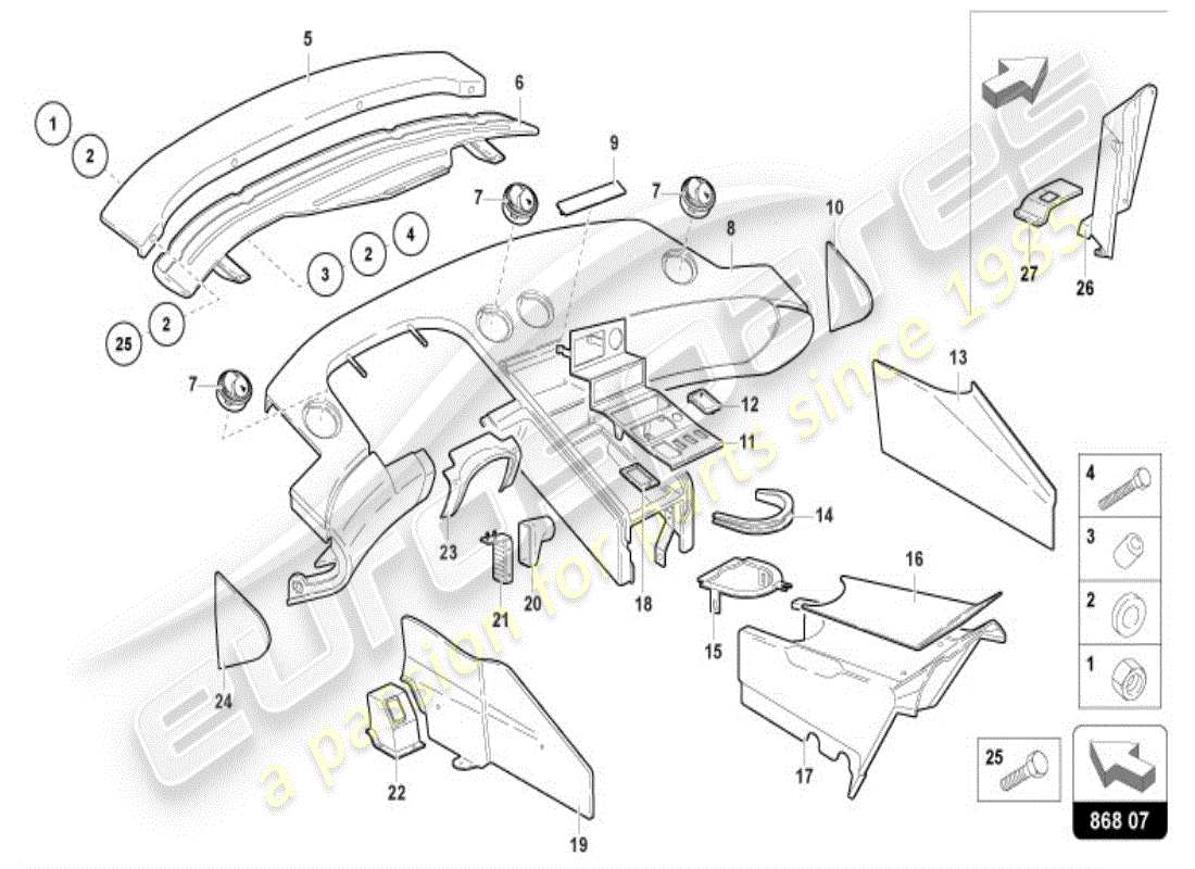 lamborghini diablo vt (1998) decorazione interna diagramma delle parti