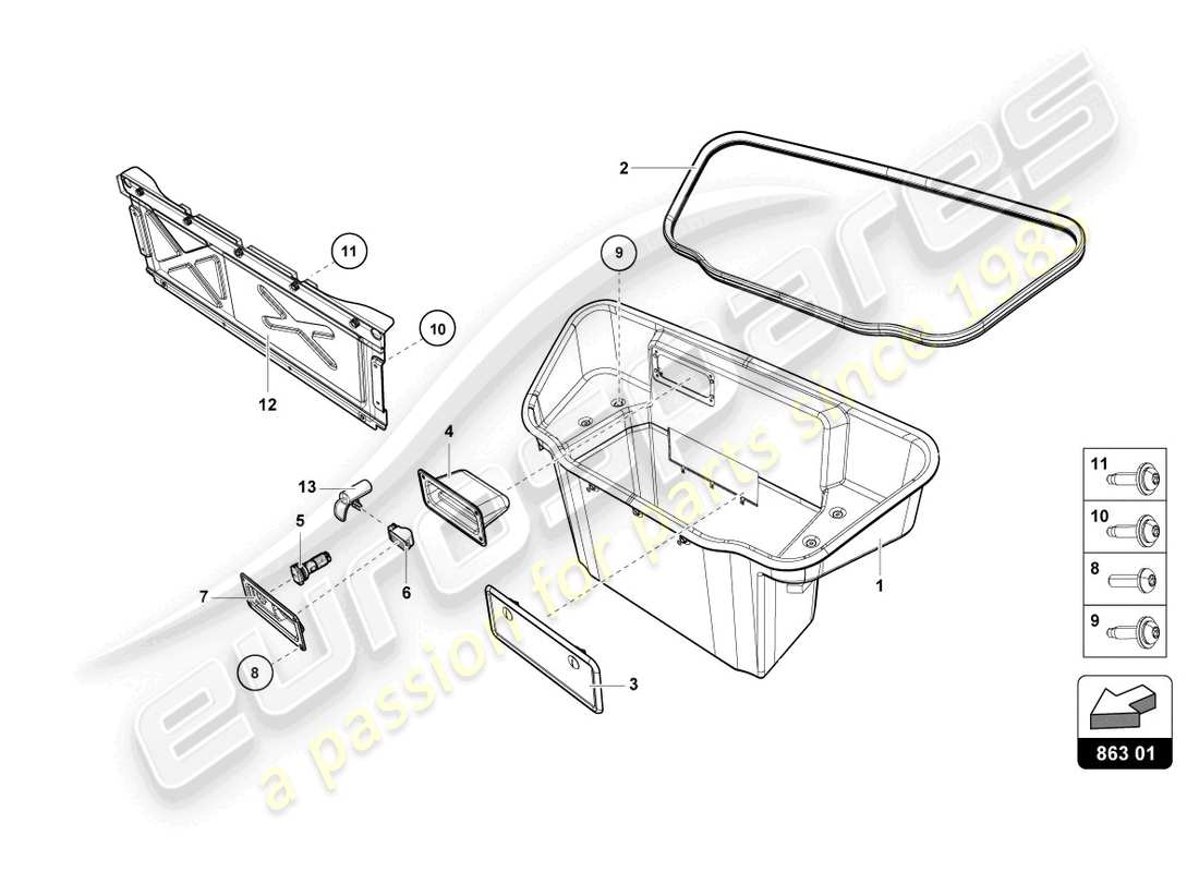 lamborghini tecnica (2023) fodera vano bagagli diagramma delle parti