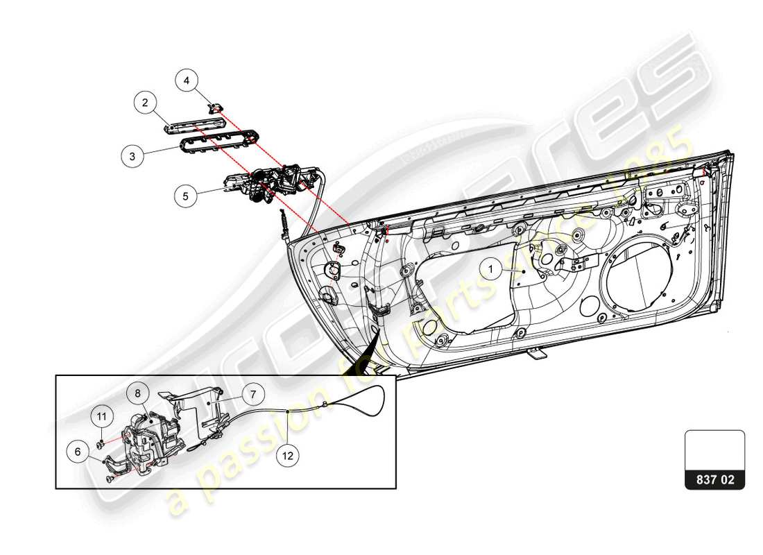 lamborghini super trofeo evo 2 (2022) maniglia e serratura porte schema delle parti