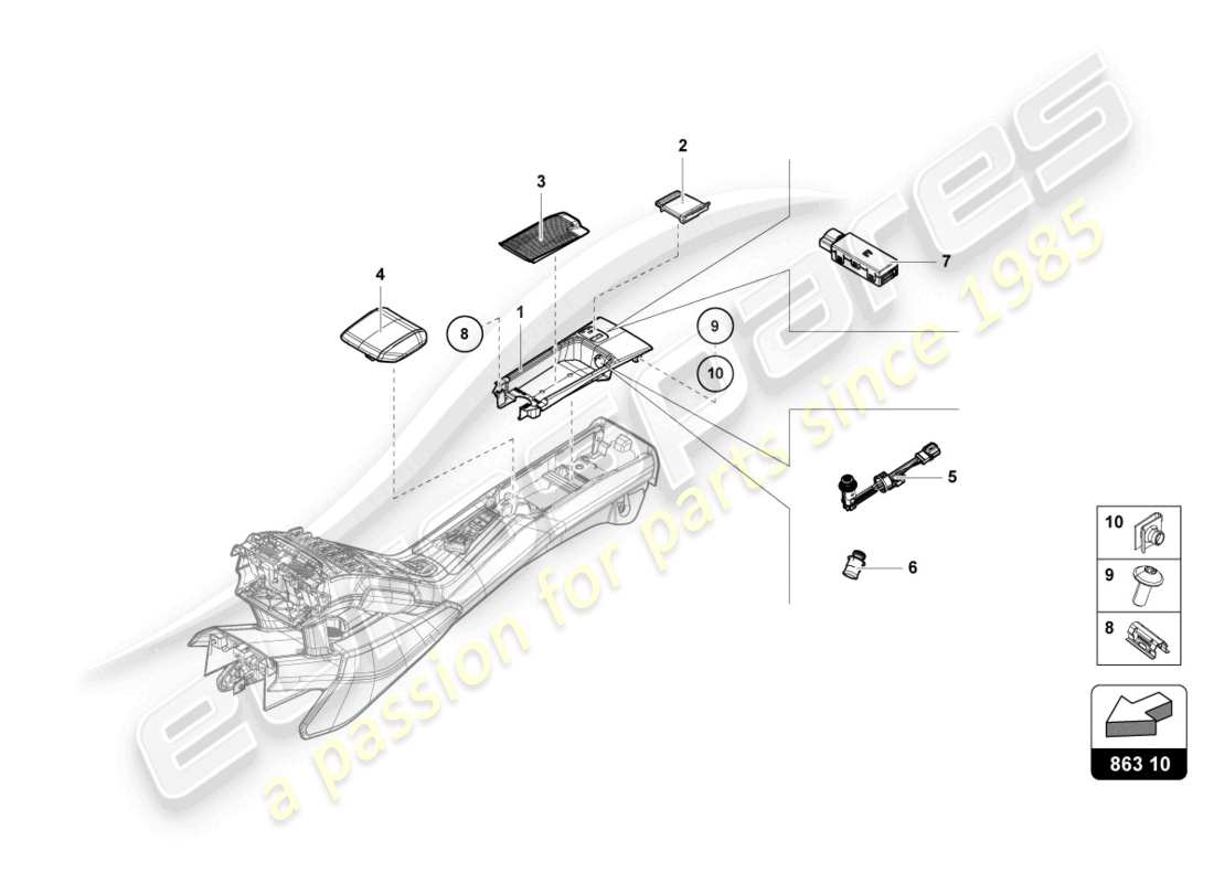 lamborghini evo spyder (2022) vano portaoggetti diagramma delle parti