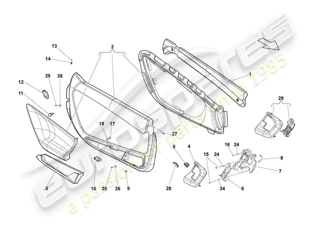 lamborghini lp550-2 spyder (2014) schema delle parti del pannello della porta