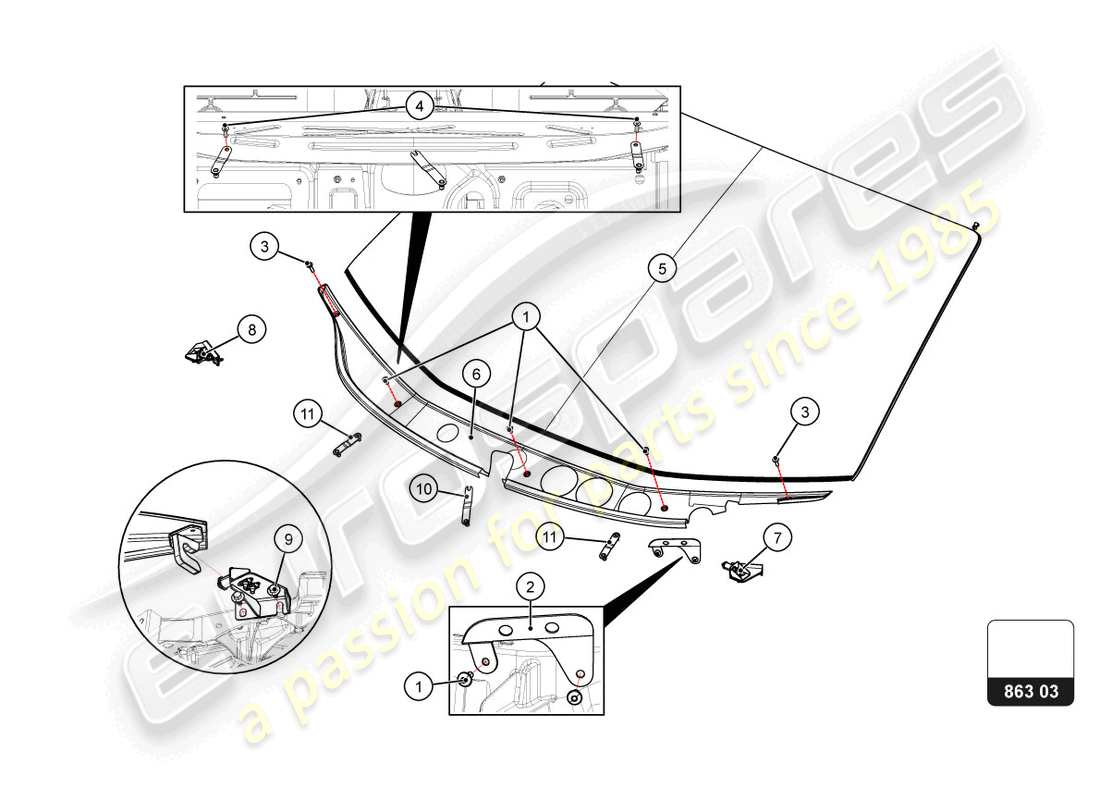 lamborghini super trofeo evo 2 (2022) copertura del pannello plenum schema delle parti