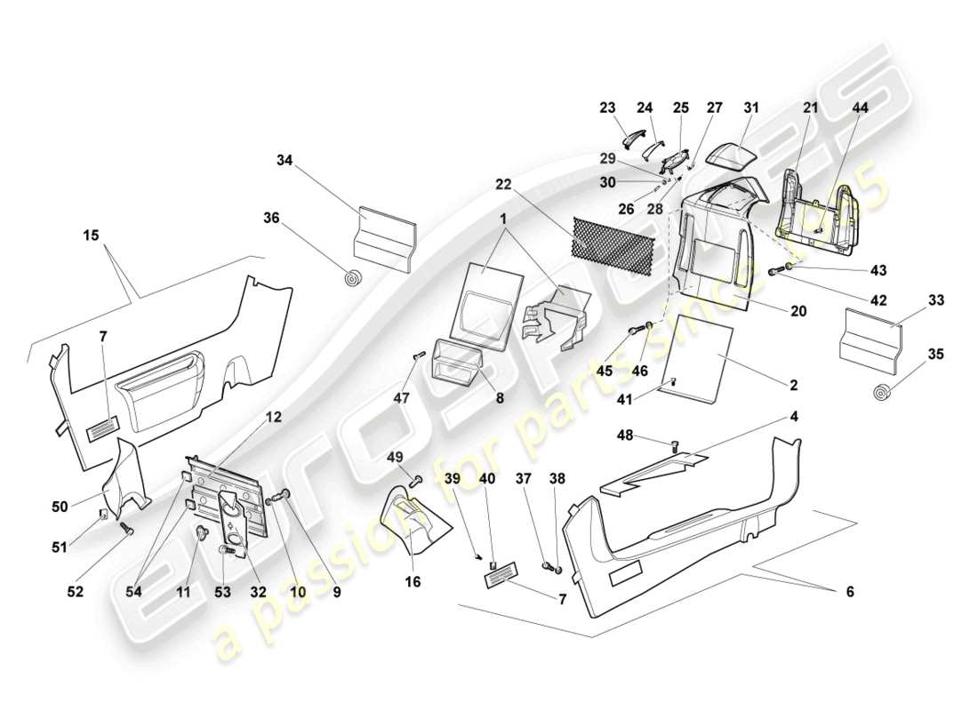 lamborghini lp640 roadster (2009) diagramma delle parti del rivestimento del pilastro