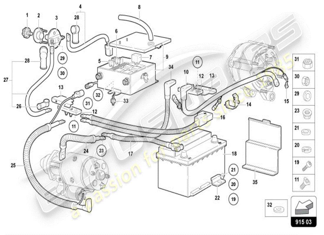 lamborghini diablo vt (1995) batteria diagramma delle parti