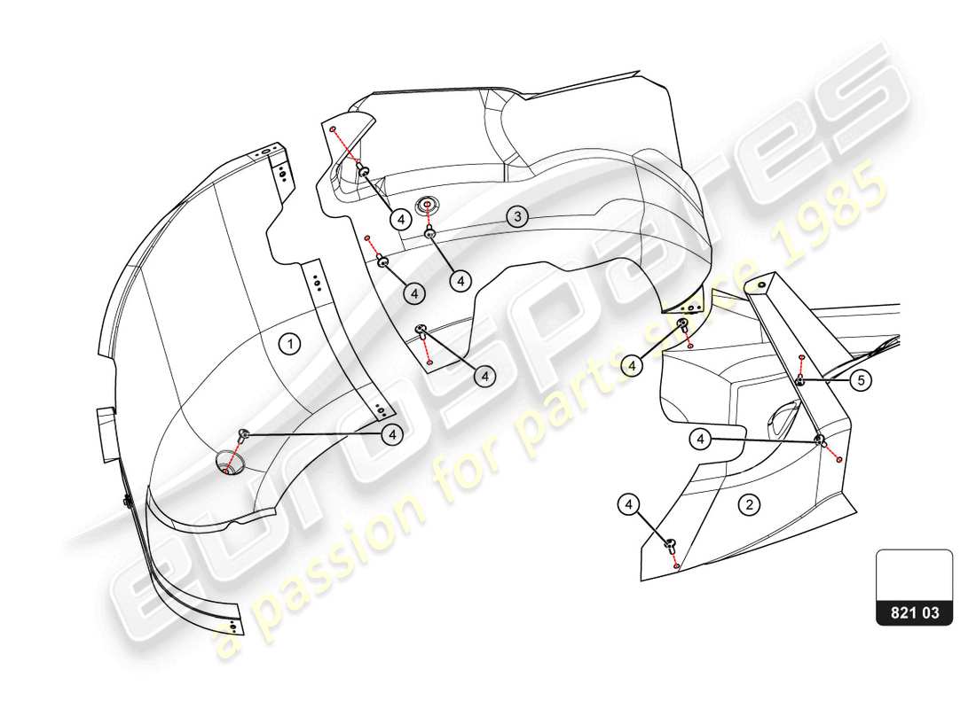 lamborghini super trofeo evo 2 (2022) diagramma delle parti locary posteriore