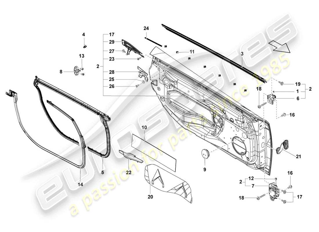 lamborghini gallardo spyder (2007) porta diagramma delle parti