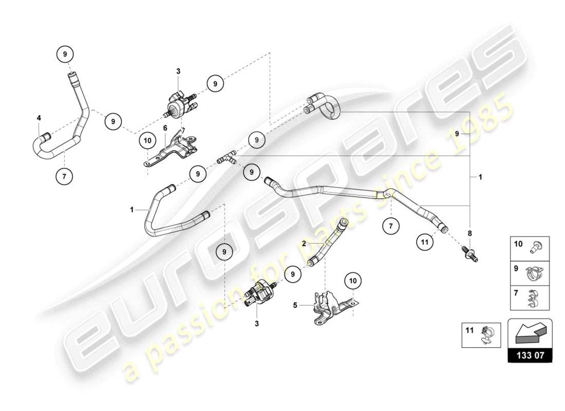 lamborghini evo spyder (2021) sistema di vuoto diagramma delle parti