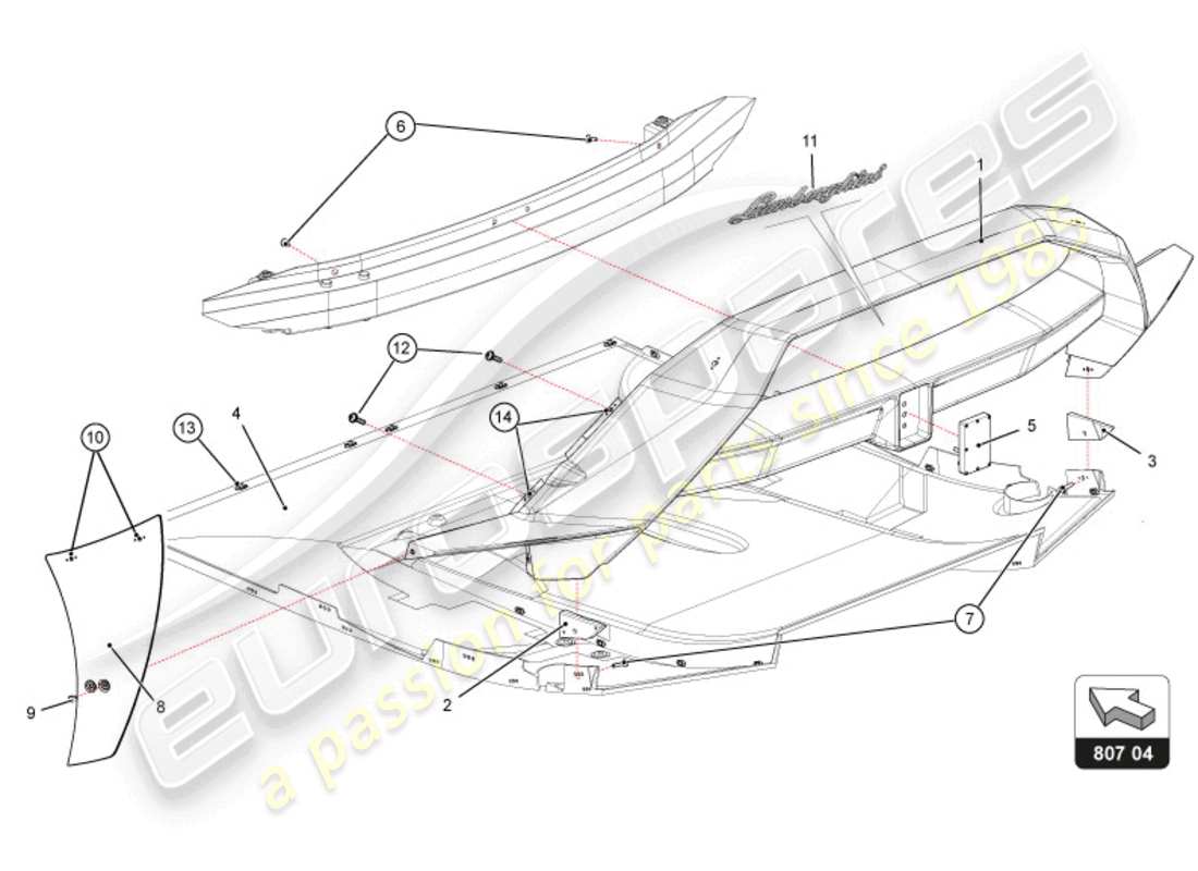 lamborghini super trofeo evo 2 (2022) schema delle parti paraurti posteriore