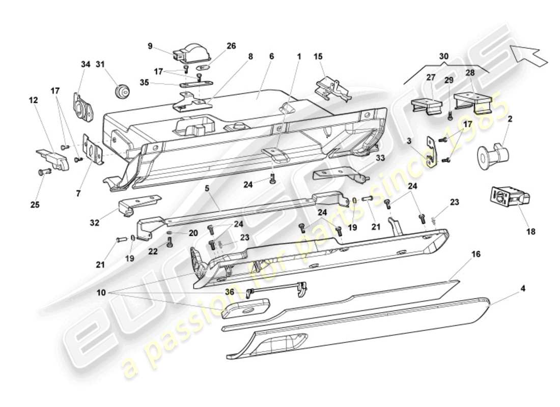 lamborghini lp570-4 sl (2013) vano portaoggetti diagramma delle parti