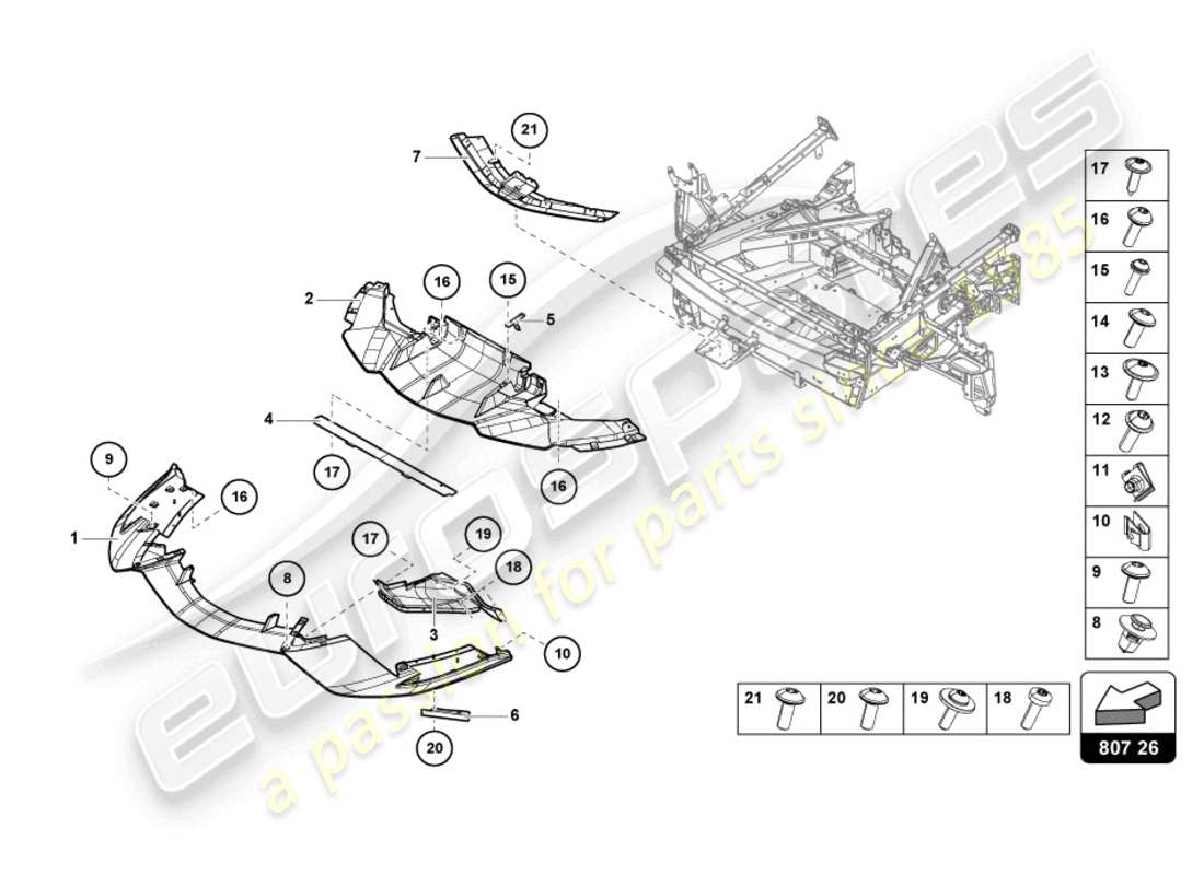 lamborghini sian roadster (2021) paraurti anteriore completo schema delle parti