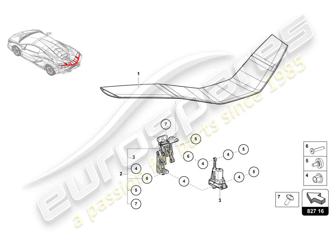 lamborghini sian roadster (2021) schema delle parti spoiler posteriore