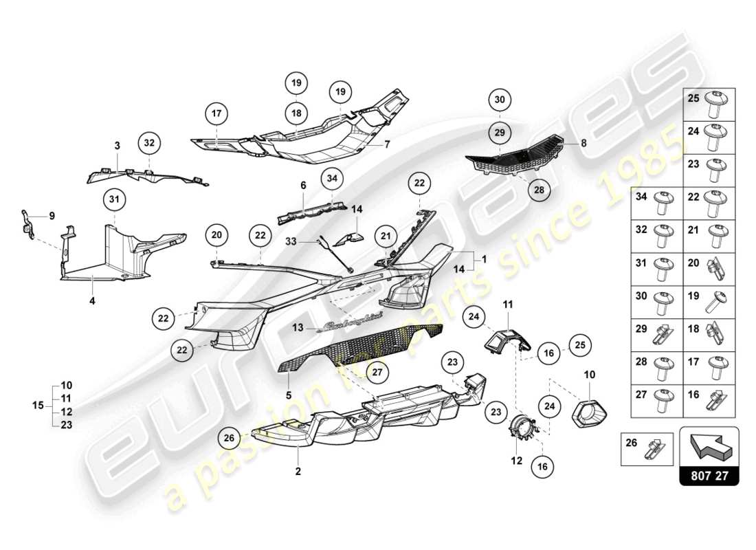lamborghini sian roadster (2021) schema delle parti paraurti posteriore