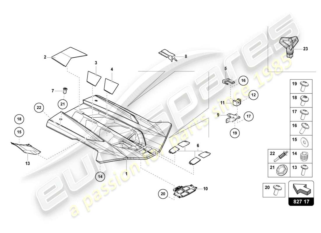 lamborghini sian roadster (2021) coperchio vano motore diagramma delle parti